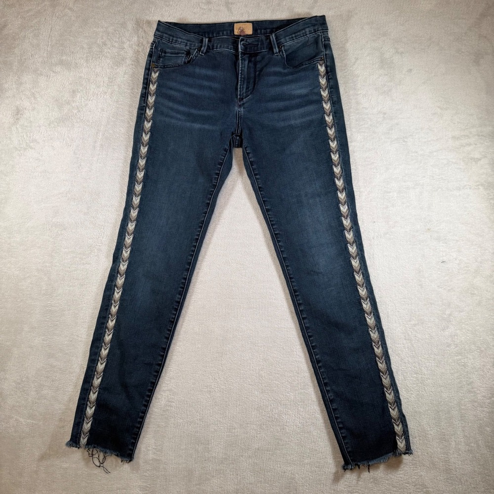 Driftwood Marilyn Classic Fit Embroidered Skinny Jeans Dark Wash Raw Hem 28x28